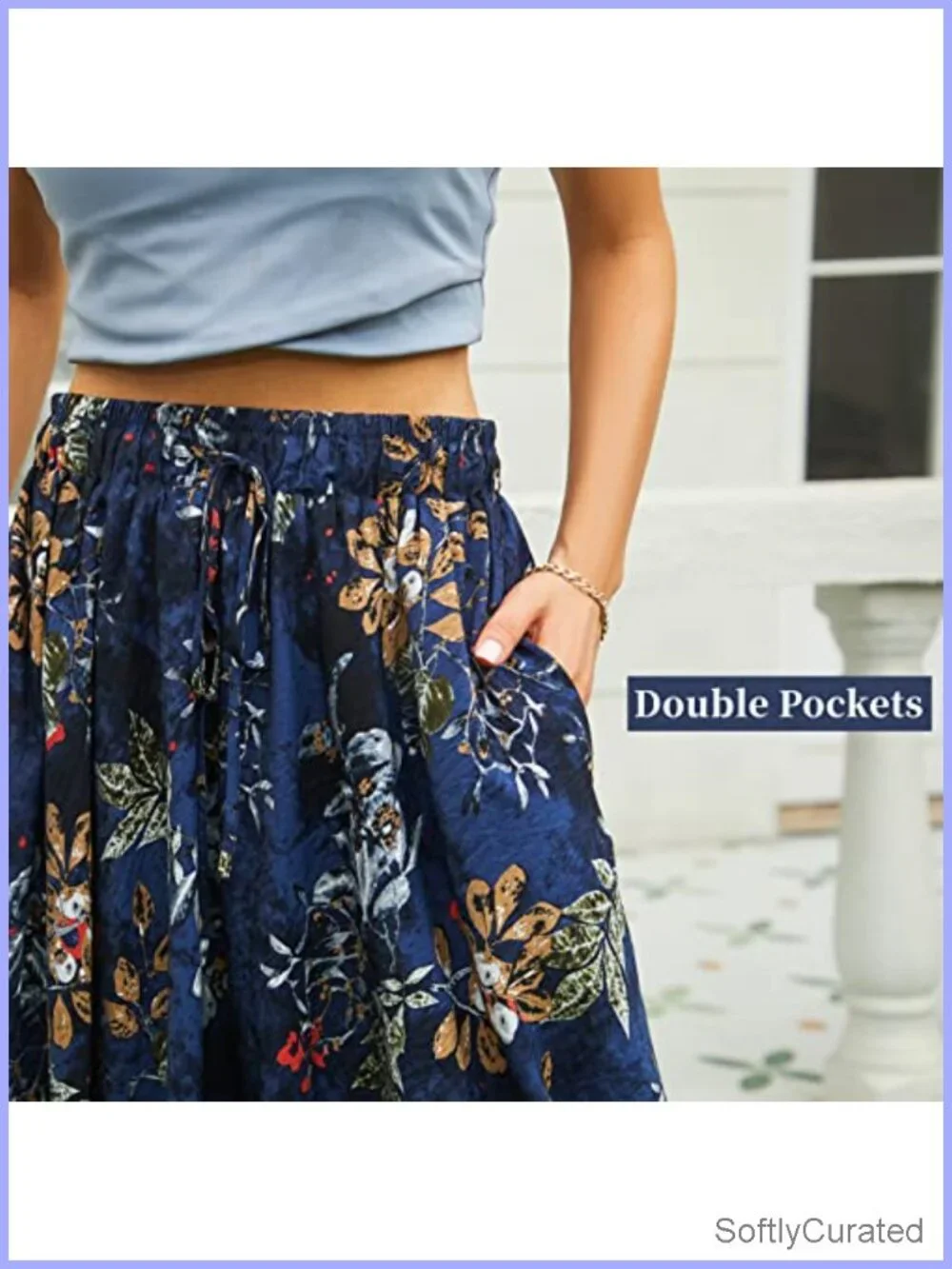 Women's Maxi Skirt with Pockets, Elastic Waistband, Flowy & Breathable